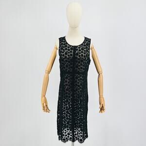 Theory Black Lace Mesh Sleeveless Minimalist Midi Dress Size L / 12